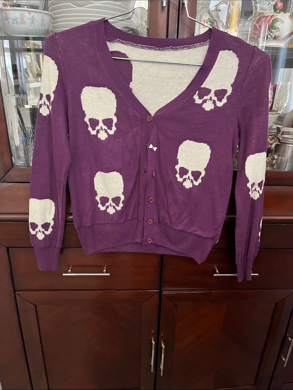 Purple Skull-Print Button Cardigan Sweater for Women from japan ❤️